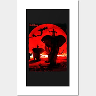 Elephant Under the Red Moon Posters and Art